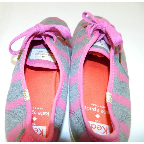 Keds Womens Kate Spade Striped Sneakers Size 7 Pink & Gray Canvas Lace-Up - Picture 7 of 10